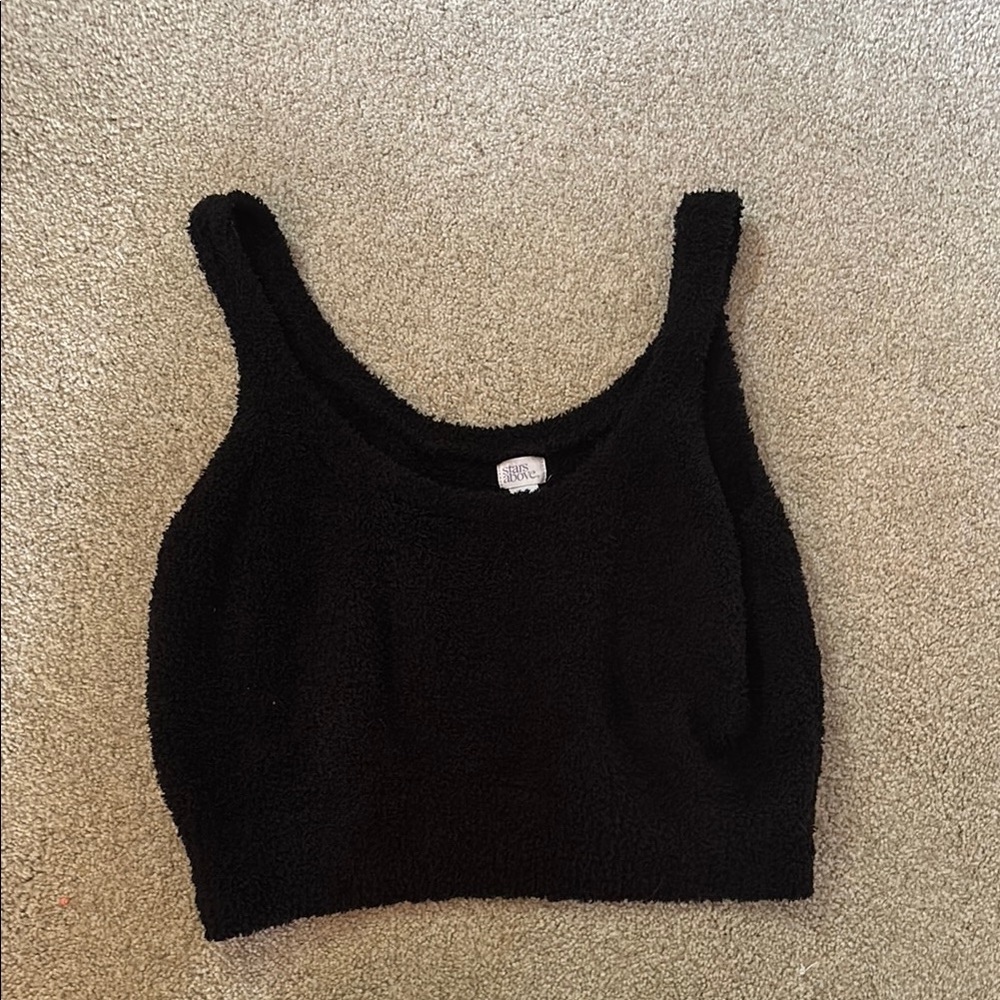 Stars Above Black Sleeveless Fitted Crop Tank Top